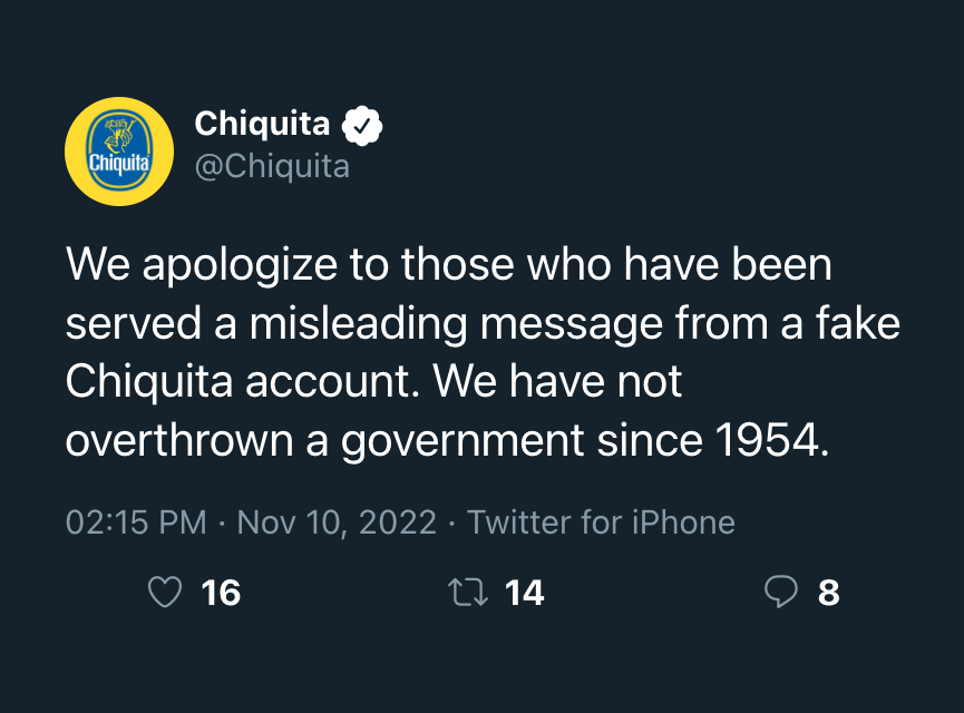 vuduchyld's tweet photo. @kenklippenstein Chiquita wins for the follow up (I believe from the real Chiquita?) https://t.co/25ilkkdtVl