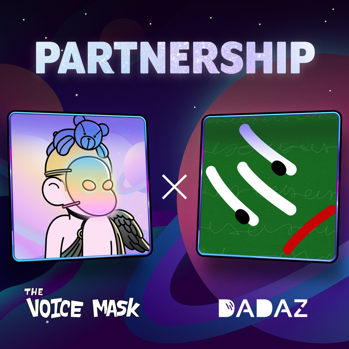theVoiceMask's tweet image. Voice Mask x @DADAZOfficial 파트너십!

다다즈는 다다즈팸과 함께 현실 속 즐거움과 만남을 공유하고 같이 만들어가는 프로젝트입니다. 

말하는 다다즈 보이스 마스크 기대 하세요!