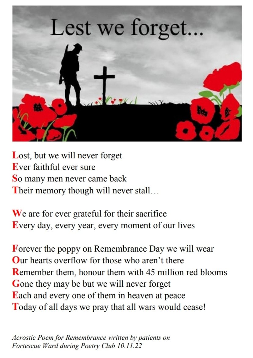 A poem written by our patients #LestWeForget