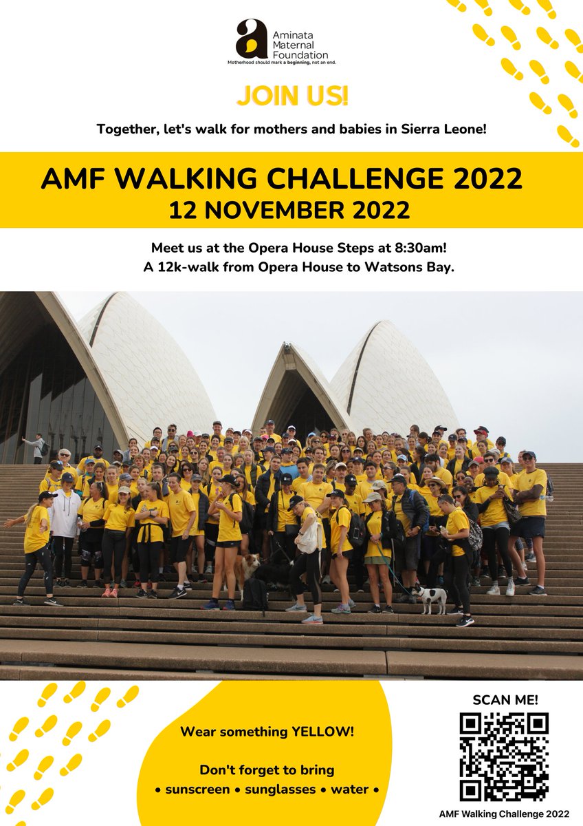 📢📢📢 ANNOUNCEMENT 📢📢📢

Join us for the last day of the #AMFWalkingChallenge2022!

Meet us at the Opera House Steps tomorrow (12 November) at 8:30am for a 12-km walk from Opera House to Watsons Bay.

We can't wait to walk with you tomorrow! 💛