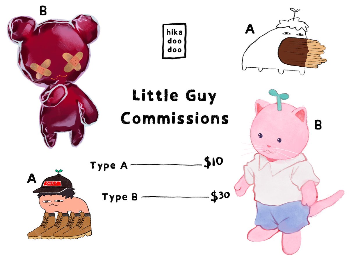 opening little guy commissions! please commission me so I can afford a nice dinner for my bday! 🌸
🎁10 slots of Type A and B each! 
🎁DM to claim! 
🎁PayPal/USD only
RTs appreciated! 