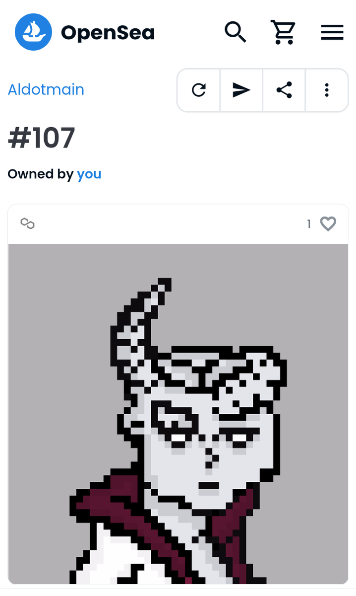 Collection name: Aldotmain
Network : Polygon 
Name Item: #107
Price : 0.005 ETH
No gas fee
Available on Opensea
Homemade✍️

Link:
opensea.io/assets/matic/0…

#OpenSeaNFT #opensea #NFTCommunity #nftcollector #NFTCollection #nftart #NFT #NFTspace #NFTshill #BORUTO