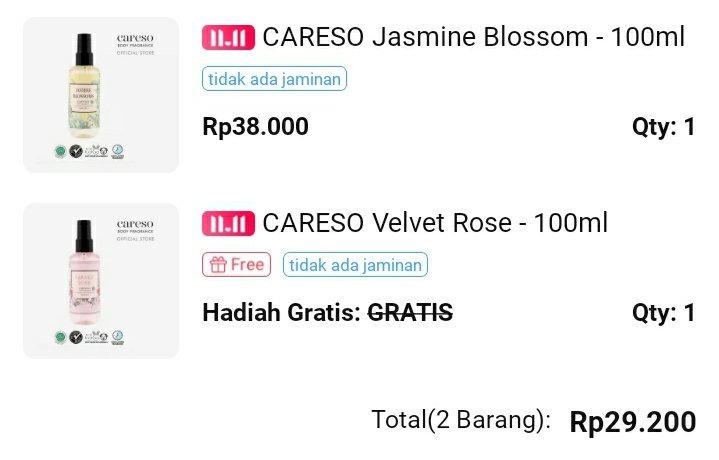 buy 1 get 1 wkwk mayann cinta banget sama careso jasmine ini botol ke-4 🥺