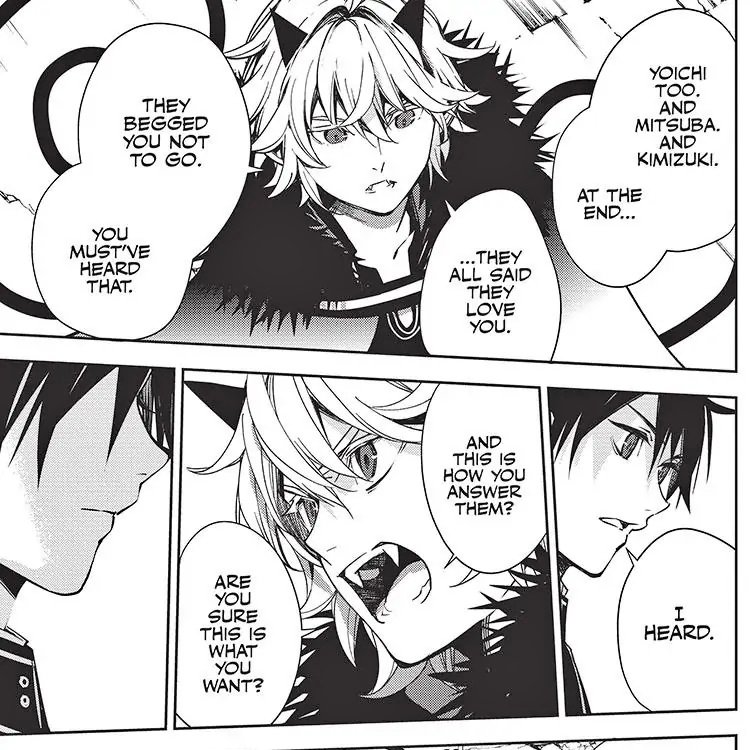 hello_kou's tweet photo. I just cannot~!!! Like Mika is also helping them making some sense to Yuu but it wasn't all, he trusted Yuu so much that he just gave in and do whatever he was planning

#yuumika #owarinoseraph #endoftheseraph #chapter119 https://t.co/PIvZ4aNVKP