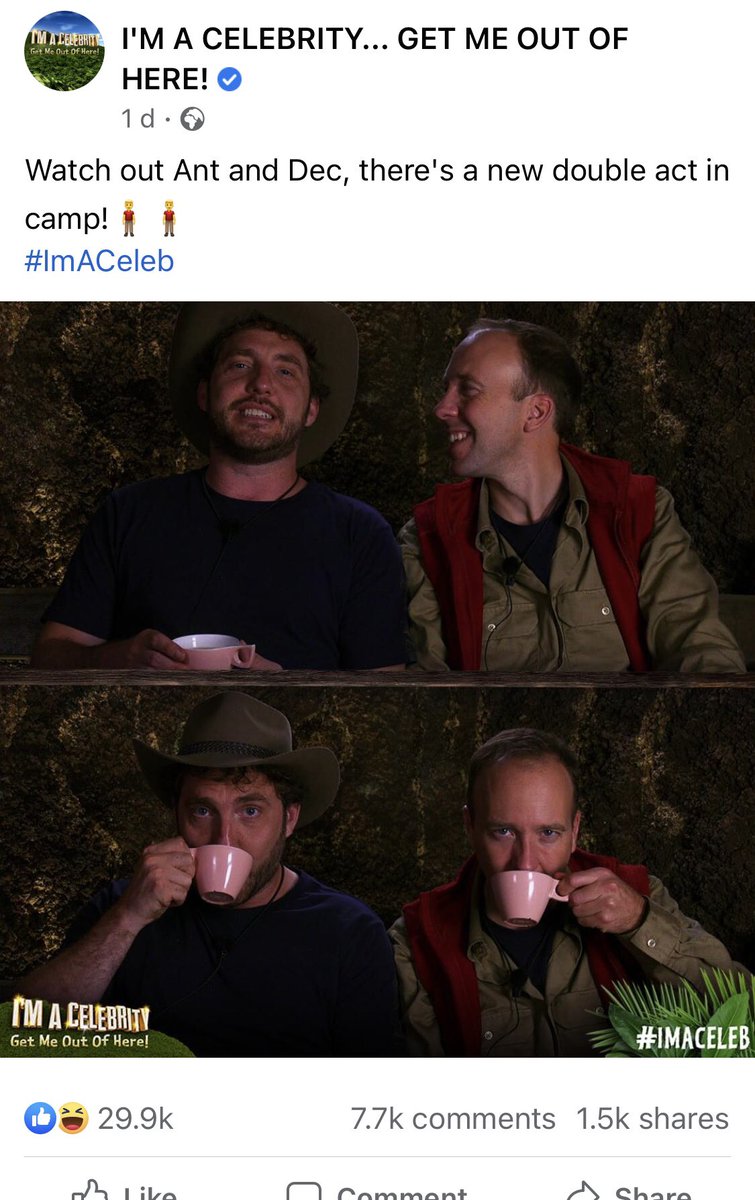SweetlikeK's tweet photo. Knew it wouldn’t take long for them to humanise this man what @itv and @imacelebrity are doing is trivialising an appalling person and government. awful #ImACeleb https://t.co/6aGNEJQhk3