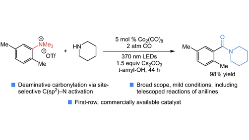 Cobalt-Catalyzed Deaminative Amino- and Alkoxycarbonylation of Aryl Trialkylammonium Salts Promoted by Visible Light (Alexanian) @AlexanianLab @uncchemistry onlinelibrary.wiley.com/doi/10.1002/an…