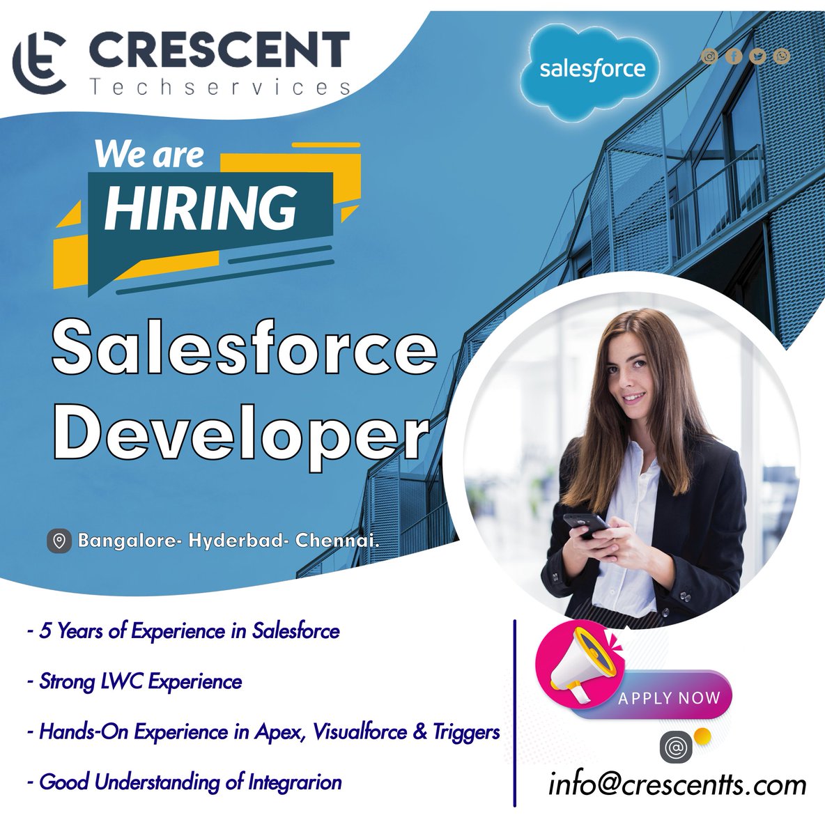 Crescent_Tech_'s tweet image. We&apos;re Hiring For Salesforce Developer

- 5 Years of Experience in Salesforce
- Strong LWC Experience
- Hands-On Experience in Apex, Visualforce &amp;amp; Triggers
- Good Understanding of Integrarion
Apply Now
@info@crescentts.com
#jobs #hiring #Salesforce #Developer