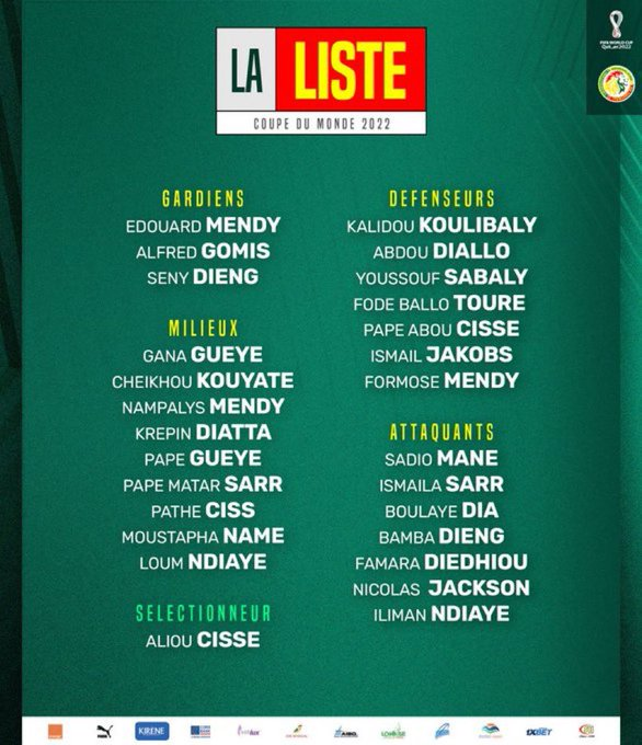 Offsider_ES's tweet photo. 🇸🇳 La lista de 𝐒𝐞𝐧𝐞𝐠𝐚𝐥 para #Qatar2022 

📌 3 representantes de #LaLiga entre los 26 convocados: Sabaly (Real Betis), Nicolas Jackson (Villarreal) y Pathé Ciss (Rayo Vallecano) https://t.co/nwsdNetjxD