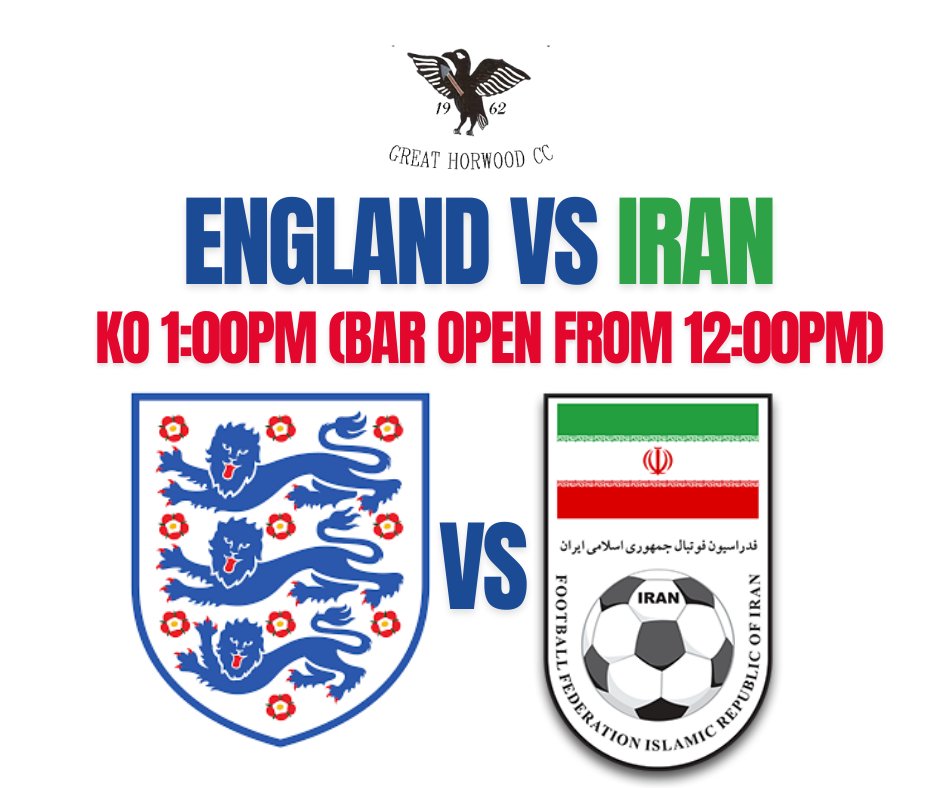 Great_HorwoodCC's tweet photo. 🏴󠁧󠁢󠁥󠁮󠁧󠁿FIFA WORLD CUP 2022🏴󠁧󠁢󠁥󠁮󠁧󠁿
@Great_HorwoodCC will be showing all of England's FIFA World Cup matches.

@Daddy10 will be on hand to keep all supporters hydrated with match day drink offers. 

Get yourself along to our opening match against Iran on Monday 21st (KO1pm).  

#ThreeLions https://t.co/Fi8xZdGe0c