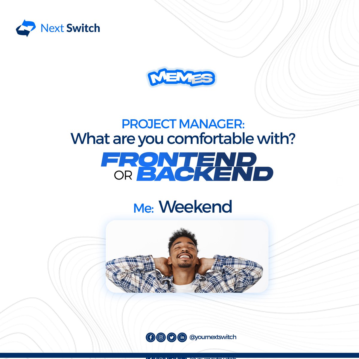yournextswitch's tweet photo. Thank God it's Friday!
Who can relate?😂
Happy Weekend!💙
#nextswitch #friday #fridayvibes #weekend #weekendvibes #weekendmood #innovation #creativity #design #software #creativity #creative #happyweekend #tech #technology #techstartup #tgif https://t.co/P01tW4NmIM