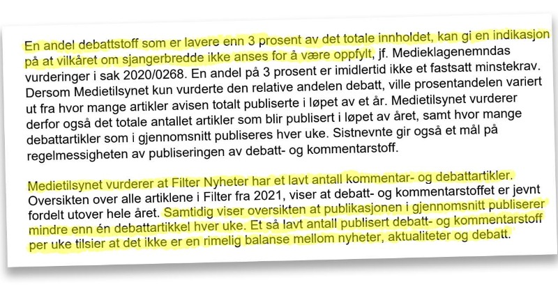 FilterNyheter's tweet photo. Medietilsynet mener Filter Nyheter publiserer for lite debattstoff til å kvalifisere til å få støtte. Men det er faktabasert gravejournalistikk, ikke kommentarer det er for lite av i norsk offentlighet, skriver vi i denne (oh, the irony!) kommentarartikkelen.