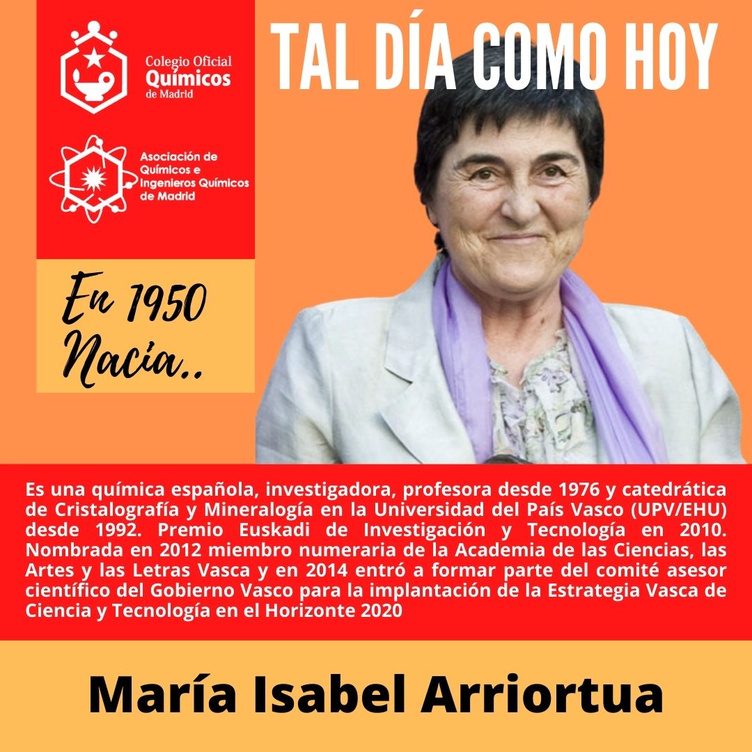Quimicos_madrid's tweet photo. Es una #química #española, #investigadora, #profesora desde 1976 y #catedrática de #Cristalografía y #Mineralogía en la #Universidad del #País #Vasco (UPV/EHU) desde 1992. #Premio #Euskadi de #Investigación y #Tecnología en 2010. #Nombrada en 2012 miembro numeraria de la https://t.co/u3siVejLpH