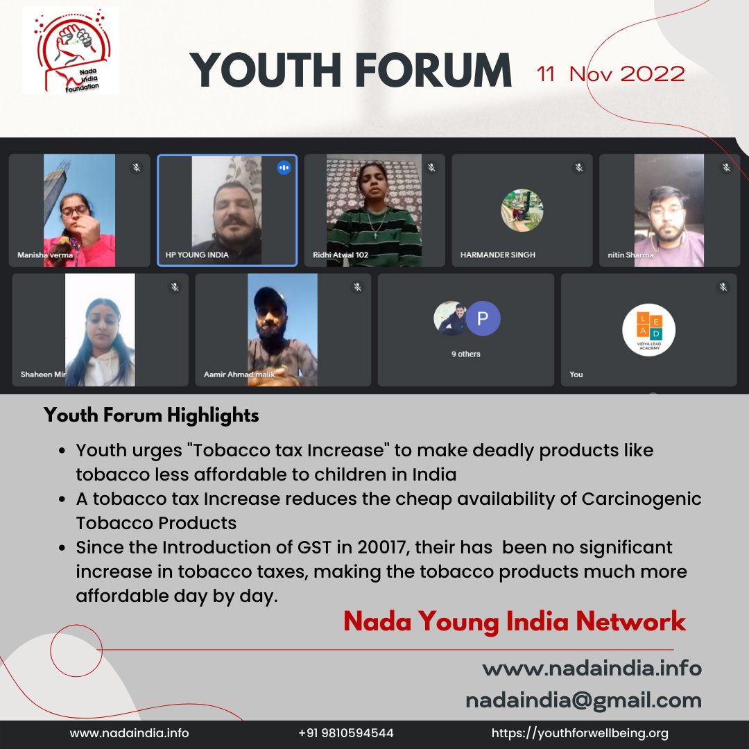 NadaPehchaan's tweet photo. #YouthForum- Tobacco tax Increase to make deadly products like tobacco #lessaffordable to children in #India
A #tobaccotaxIncrease reduces the cheap availability of Carcinogenic Tobacco Products
#TobaccofreeIndia #StrengthenTobaccoControl #SupportCOTPAAmendment2020 #NYIN #Cancer https://t.co/DXVKNrPzIA