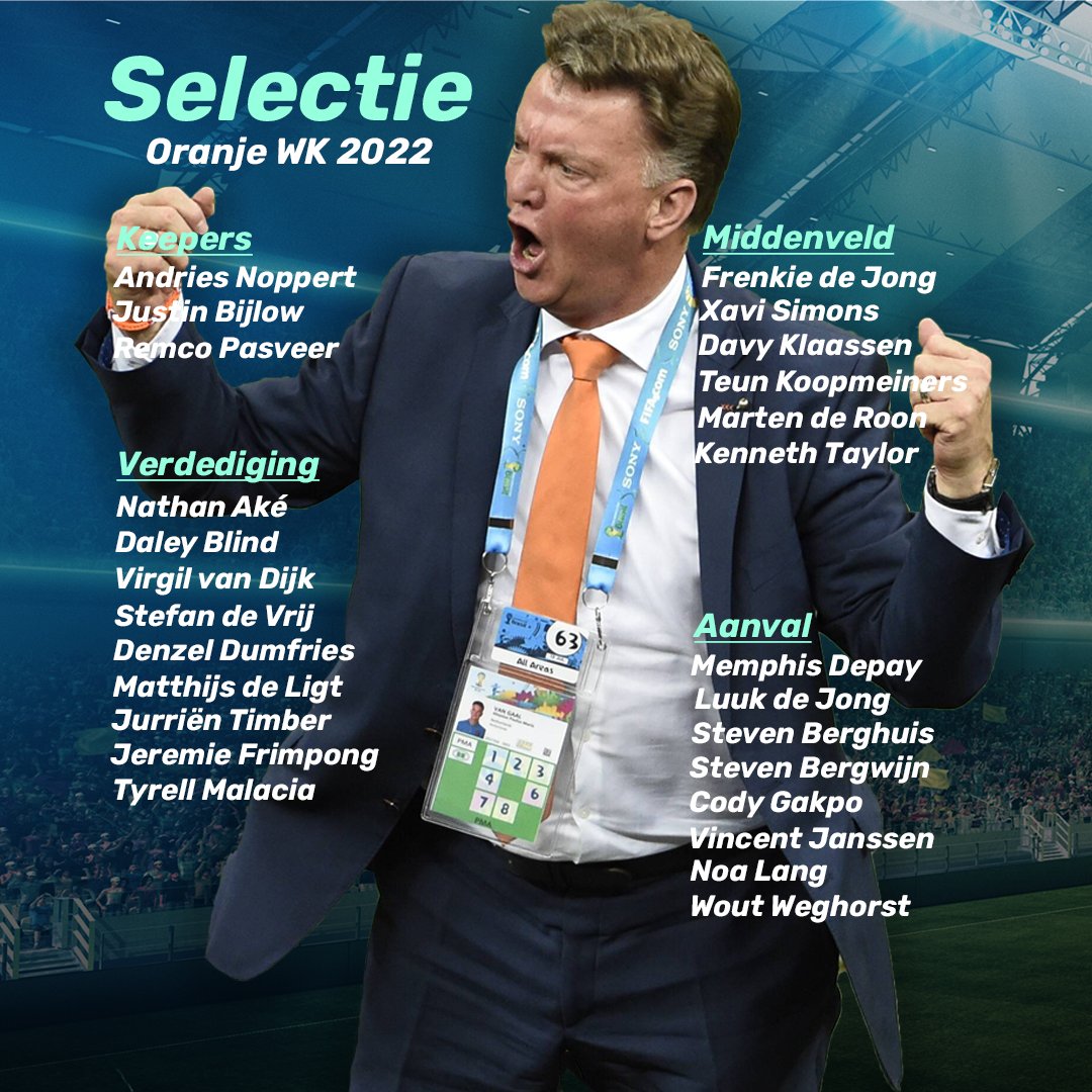 uitslagencom's tweet photo. Met deze namen gaat Oranje voor de wereldtitel! Gaan zij het doen? 

#voetbal #wk #wkselectie #selectieoranje #oranje #wkqatar #qatar #vangaal #nederlandselftal https://t.co/gNnXWcMK4q