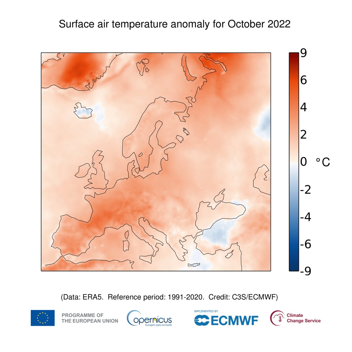CopernicusECMWF's tweet photo. 🌡️ Warmest October on record came right after the warmest summer on record.

Among all the drivers the #heatwaves are disproportionately affecting us, getting stronger and longer.

The #climate in Europe is changing in a dramatic way.

@Carlo_tuitter at #COP27 https://t.co/PJZdYly7VI