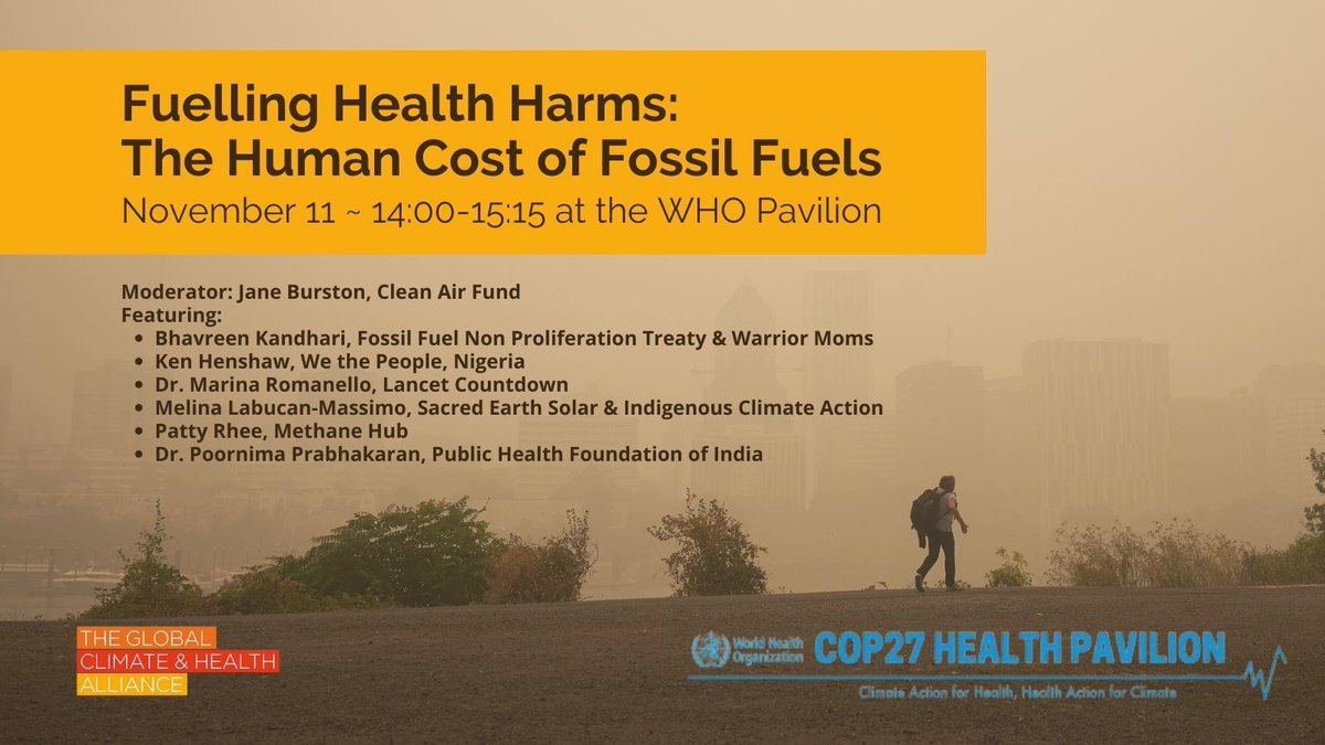 At #COP27 #FossiFuel companies can't be part of the solution, because they are, big time, part of the problem, inc. those affecting human health.

📢Starting in 5min
🚩#COP27 <a href="/WHO/">World Health Organization (WHO)</a> pavilion
Online: youtube.com/watch?v=qKUCME…