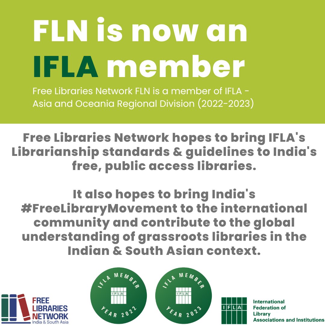 ANNOUNCEMENT📣📣📣
Free Libraries Network FLN is now a member of the Asia Oceania Regional Division of @IFLA 
This is a huge boost for the #freelibrarymovement...