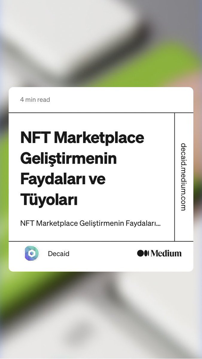 Trioblockchain's tweet image. 📌 NFT Marketplace Geliştirmenin Faydaları ve Tüyoları

#blockchain #decaid #web3 #defi #NFT #NFTGiveaways #NFTs #NFTGiveaway #NFTCommmunity #NFTdrop #nftarti̇st 

decaid.medium.com/nft-marketplac…