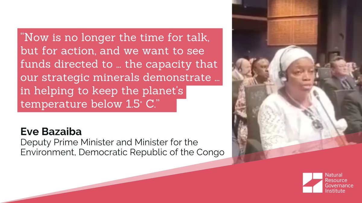 At #COP27 Minister Bazaiba of the #DRC called on the global community to support countries rich in transition minerals. <a href="/NRGInstitute/">Natural Resource Governance Institute</a> is committed to a “triple win” for citizens, the environment &amp; energy transition. See our new report:  resourcegovernance.org/triple-win