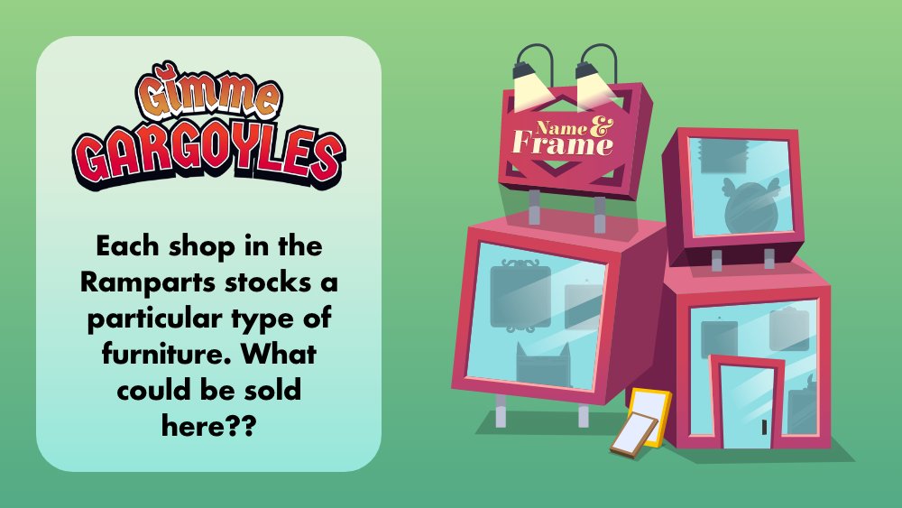 Explore the Ramparts to discover a range of shops!

Hop on your desktop/laptop browser and try the game for free!
👉 castle.gimmegargoyles.io 👈