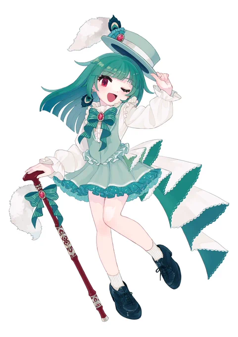 これは色彩検定主催のキャラデザのコンテストに出したけど全然ダメだったピーコックグリーンちゃん 