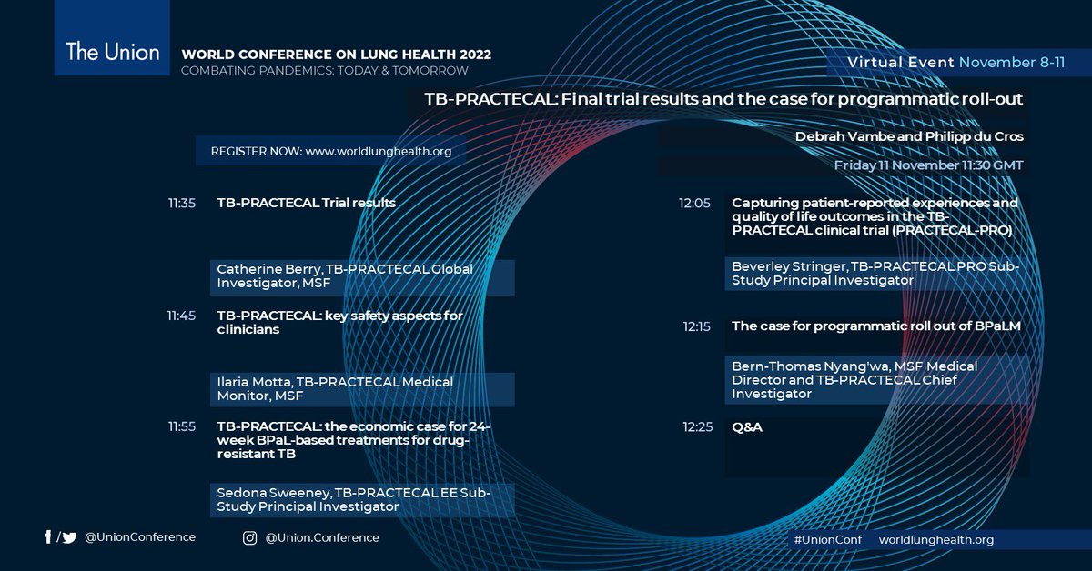 If you’re attending the #TB #UnionConf this week, come to our session TODAY presenting final results of the TB PRACTECAL trial!