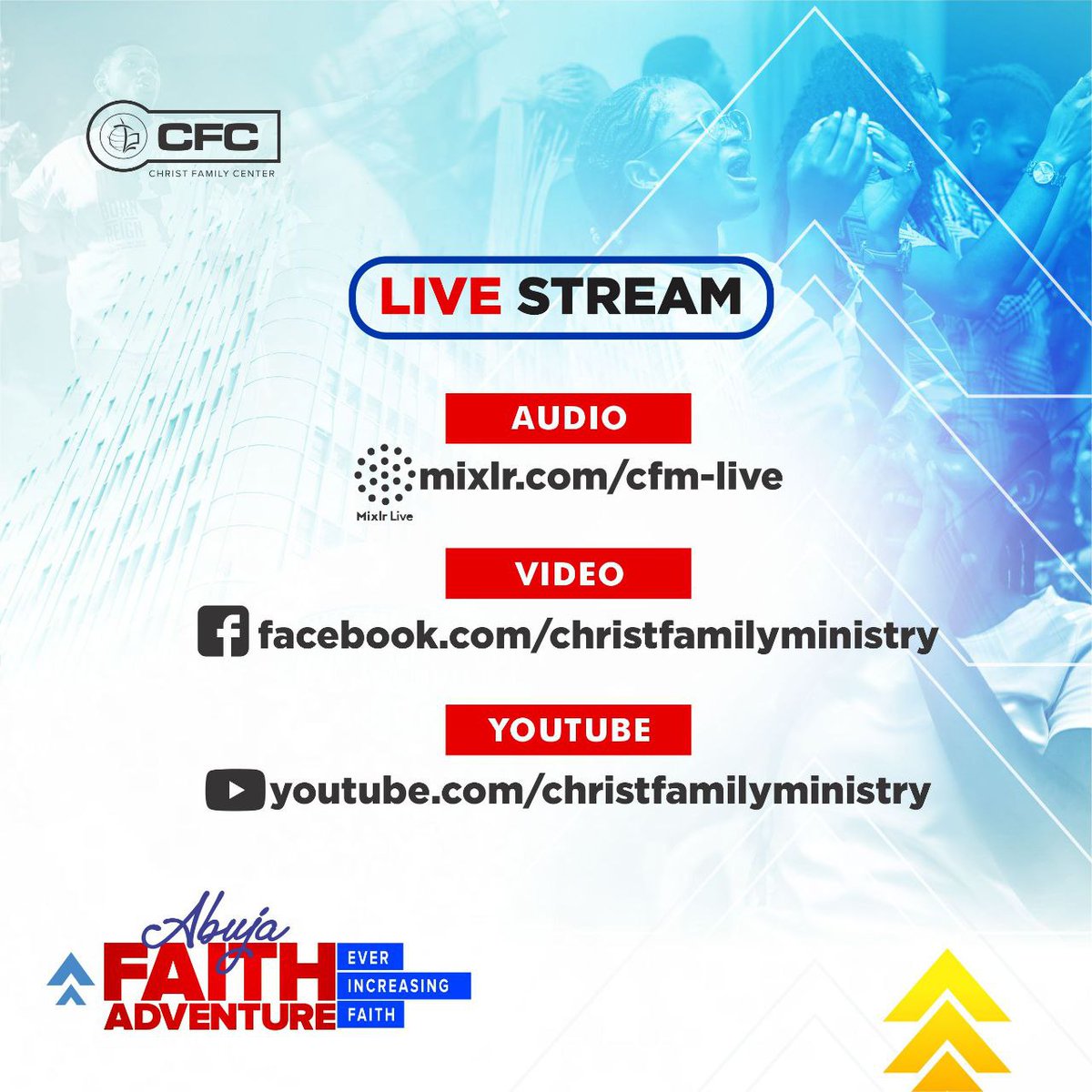 CFCAbuja's tweet photo. Good morning, and welcome to Abuja Faith Adventure 2022 - Ever Increasing Faith Day One, morning session. We are glad you joined us and we’re in faith with you that God will exceed your expectations in Jesus Name.
#AbujaFaithAdventure
#EverIncreasingFaith
#ChristFamilyMinistry https://t.co/EnSBRzEa52