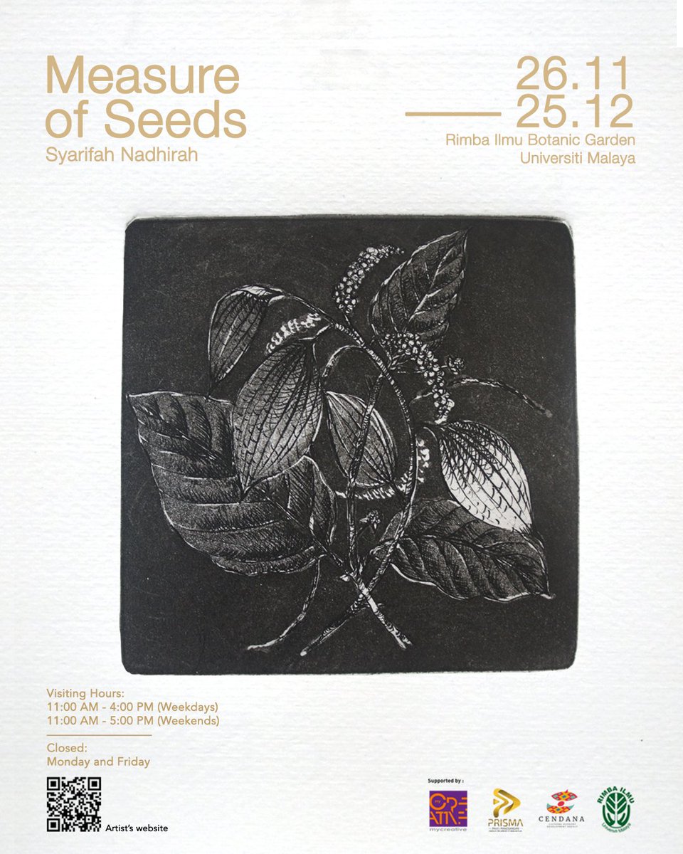 deealyahya's tweet photo. Together with Rimba Ilmu and supported by Cendana, I am pleased to present Measure of Seeds, a mini showcase featuring a 5-part etching series, sewn installation and a collection of curiosities. 

Exhibition runs from 26th November 2022 - 25th December 2022.

Do come! https://t.co/w5wBtWCfue