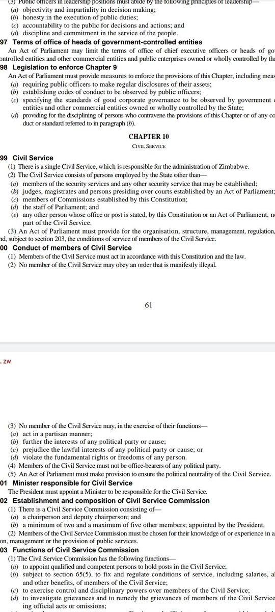ARTUZ_teachers's tweet photo. 1/4Civil servants are paid from public funds & are expected to serve the public impartially.We have allowed our Civil servants to be overtly partisan in discharge of their duties.Some Snr Civil servants have become "commissars"of @zanupf_patriots.The constitution prohibits that https://t.co/2ybONuc0L6