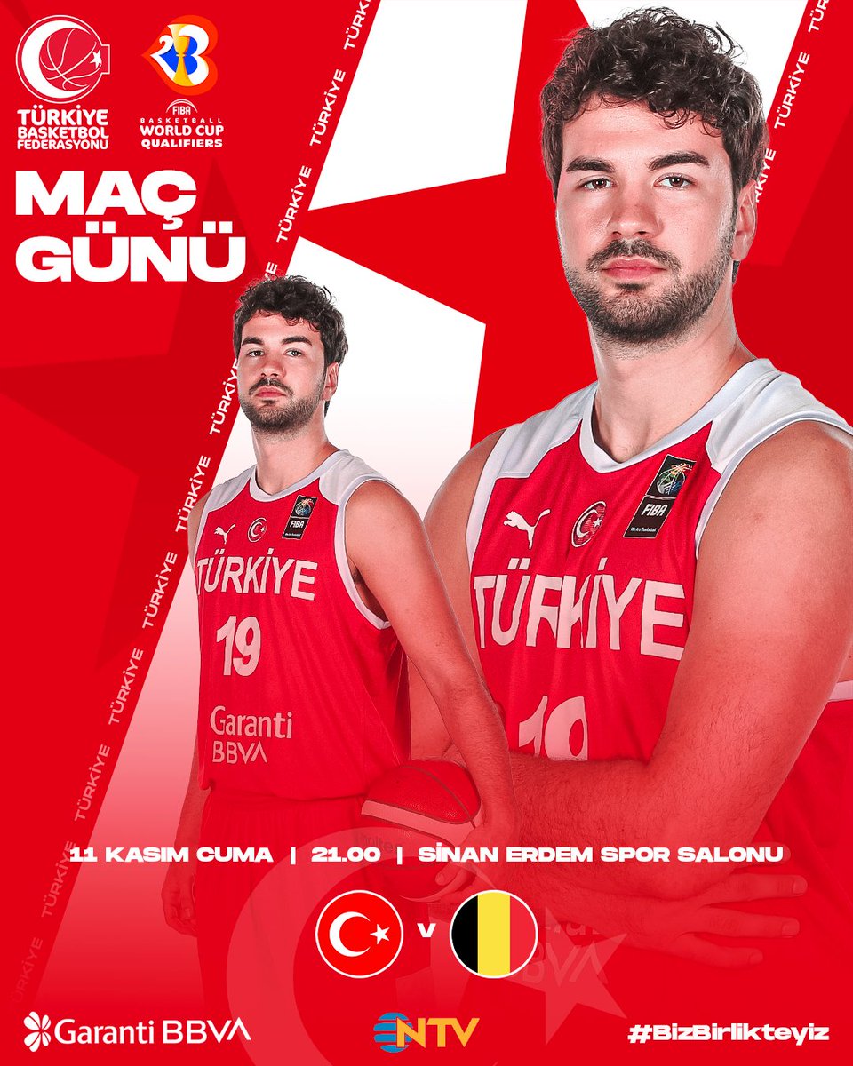 TBF's tweet photo. 🇹🇷 MAÇ GÜNÜ!

⛹️ FIBA 2023 Dünya Kupası Elemeleri
📋 I Grubu
🆚 Belçika 🇧🇪
⏰ 21.00
📺 @ntv 
📍 Sinan Erdem Spor Salonu

#BizBirlikteyiz
#FIBAWC #WinForTurkiye https://t.co/OvUqCqtV2k
