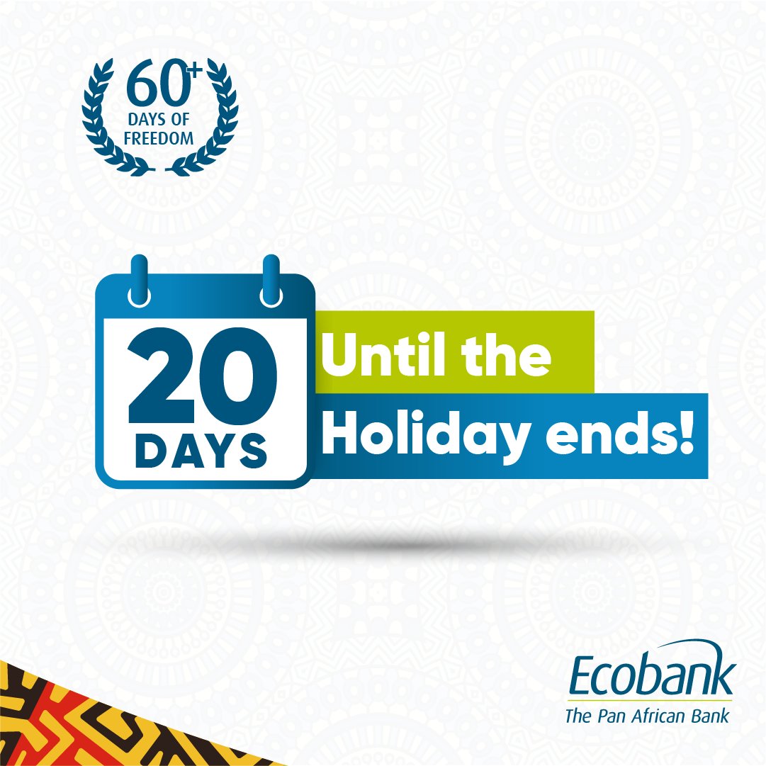 EcobankUganda's tweet photo. The countdown is on and its 20 days left! Get an unsecured loan of up to UGX 280 million with a holiday repayment of 75+ days.

#InvestMore
#GoForMore
#UgWeGo
#countdown https://t.co/uNOkL2Zdac