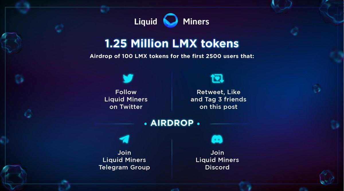 zkMakers (@zkmakers) on Twitter photo 💥#AIRDROP ANNOUNCEMENT💥
👉Get 100 LMX tokens if:
✅Follow <a href="/LiquidMiners/">Liquid Miners (𝗡𝗼𝘄 @𝘇𝗸𝗠𝗮𝗸𝗲𝗿𝘀❗️)</a>
✅RT, Like & Tag 3 friends on this post
✅Join t.me/liquidminersdao
✅Join discord.gg/7TFBD6eq
To complete the tasks go to👇👇👇👇👇👇👇👇👇
liquidminers.crew3.xyz/questboard
👉 1M tokens announcement soon! 💥#AIRDROP ANNOUNCEMENT💥
👉Get 100 LMX tokens if:
✅Follow <a href="/LiquidMiners/">Liquid Miners (𝗡𝗼𝘄 @𝘇𝗸𝗠𝗮𝗸𝗲𝗿𝘀❗️)</a>
✅RT, Like & Tag 3 friends on this post
✅Join t.me/liquidminersdao
✅Join discord.gg/7TFBD6eq
To complete the tasks go to👇👇👇👇👇👇👇👇👇
liquidminers.crew3.xyz/questboard
👉 1M tokens announcement soon!