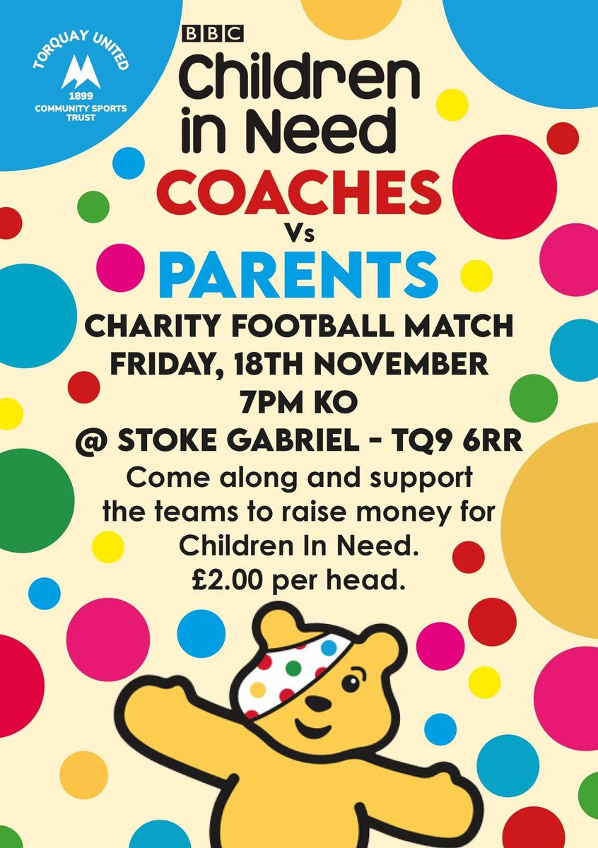 stokegtpolicefc's tweet photo. CHILDREN IN NEED CHARITY MATCH🟡🔵

Come &amp; show your support next Friday evening @SGTPoliceFC 😃 Only £2.00 per entry with all donations going straight to Children In Need!✅ https://t.co/0TIhzJfYsP