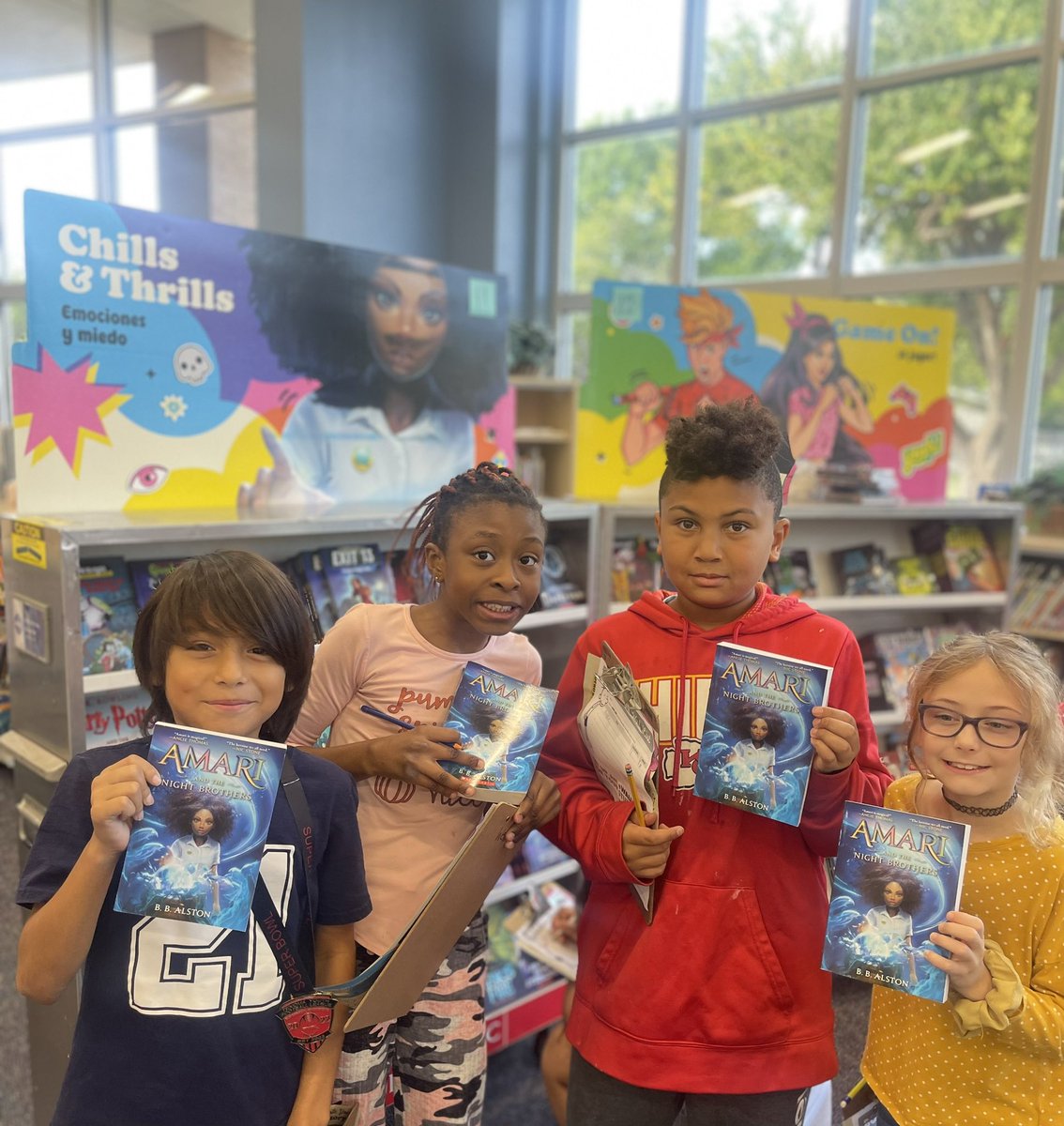 My 4th Graders were thrilled to see the Amari books and poster at our Scholastic Book Fair! They are excited to recommend it to their fellow Webb Cubs and families. This novel has been their favorite read aloud this year! #webblc <a href="/webbcubs/">Webb Cubs</a> <a href="/bbalston/"></a> #amariandthenightbrothers