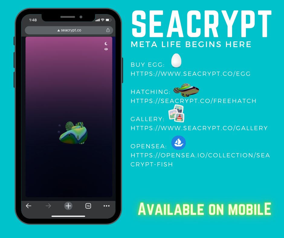 SeaCrypt's tweet photo. #doyouknow You can view your #seacrypt fishes on mobile
#mobileNFT #opensea #polygonNFT #nftpet #animatedNFT https://t.co/YMxyPM2m3T