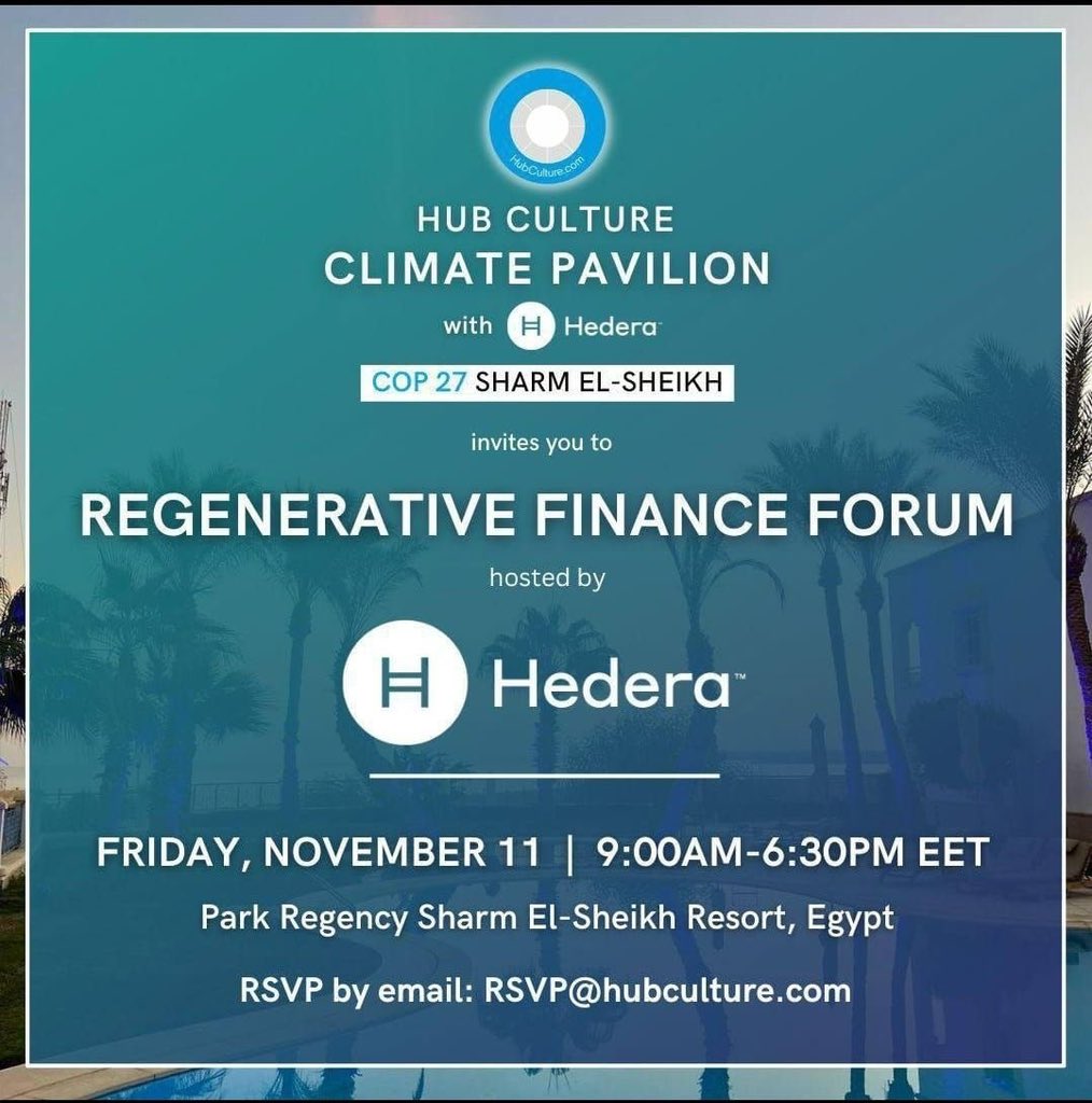 rob_nodl's tweet photo. If you are at COP27, come and see all the amazing things that the #Hedera ecosystem is doing in the Enviromental and Climate space #COP27 #RefiForum https://t.co/N7k3E2NFFC