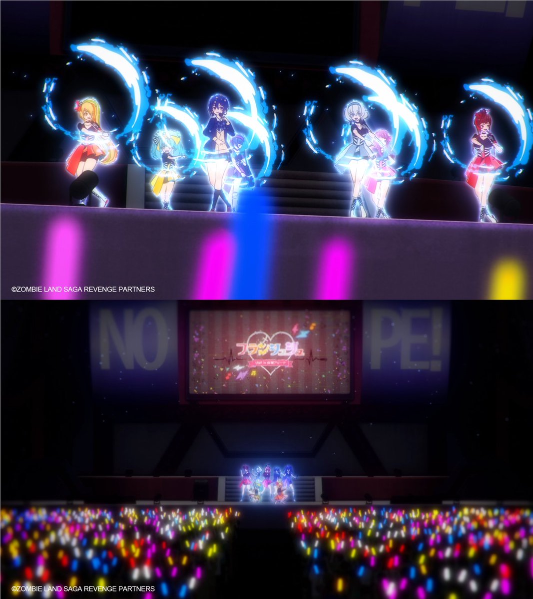 Cygames_EN's tweet photo. No one lights up the stage quite like Franchouchou. 💡 #ZombieLandSaga #CygamesAnimation https://t.co/3MAaiqrthQ
