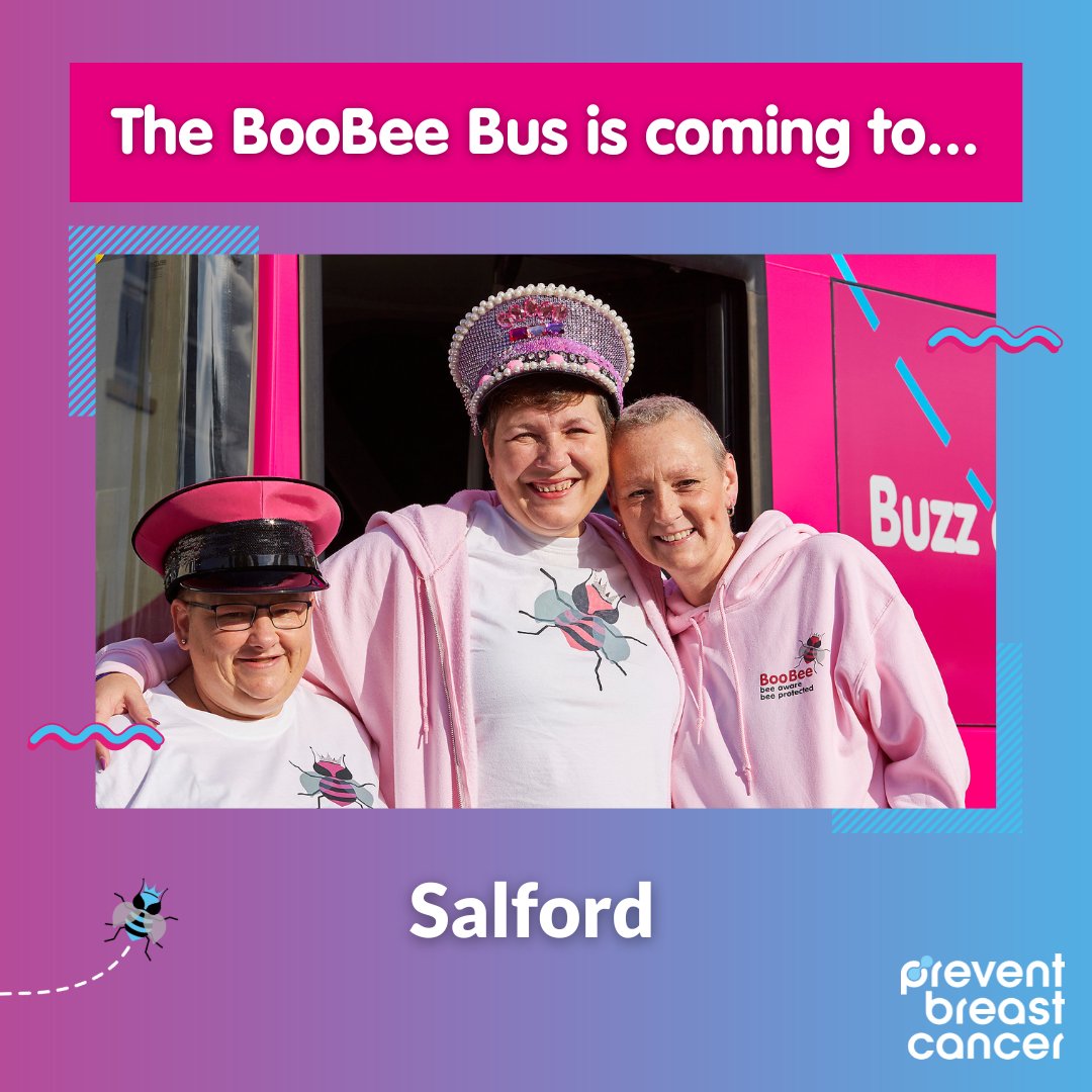 wearepreventBC's tweet photo. Today our #BooBeeBus tour has reached Salford Gateway (The Broadwalk, Pendleton) We're here 10am-4pm.
It's been so great this week being out in our communities with @AnswerCancerGM raising awareness & highlighting the importance of attending screenings.
#BooBeesBigCampaign https://t.co/hP1MDuK0yP
