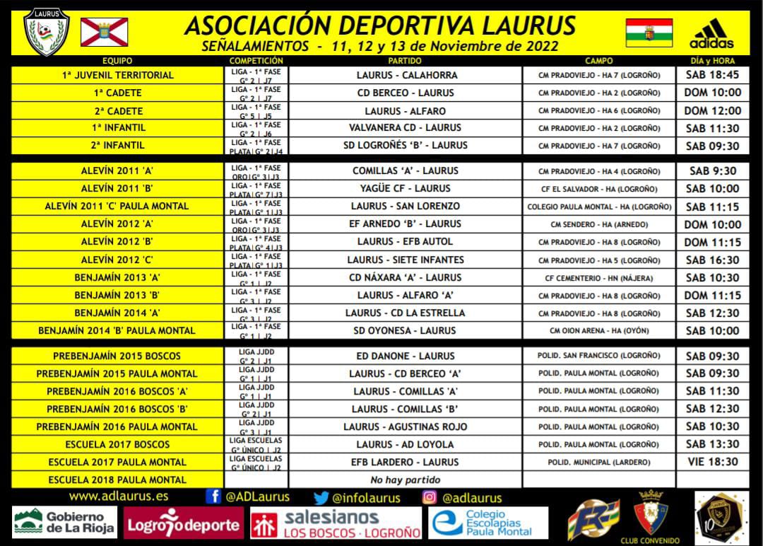 📝 AGENDA LAURUS 
11-12-13 Noviembre

Con el comienzo de los Prebenjamines 2015 y 2016 en Juegos Deportivos <a href="/lariojaorg/">Gobierno de La Rioja</a> todos los equipos del club ya en competición.

Mucha Suerte 🍀🍀🍀 a todos.

¡VAMOS LAURUS!

💛🖤💛🖤💛🖤

#SomosLaurus🐝
#SomosCantera