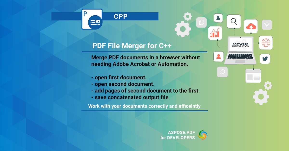 AsposePDF's tweet photo. How to Merge PDF files Using C++ Library?
Try the snippet code to merge your files:
https://t.co/K69f1EIPJT
#pdfmerge #MergePDF #combinepdf #pdfmerger https://t.co/W66lIaIBgW