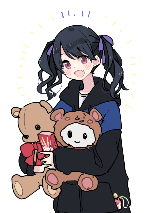 fukumaru koito 1girl twintails black hair solo stuffed toy stuffed animal teddy bear  illustration images