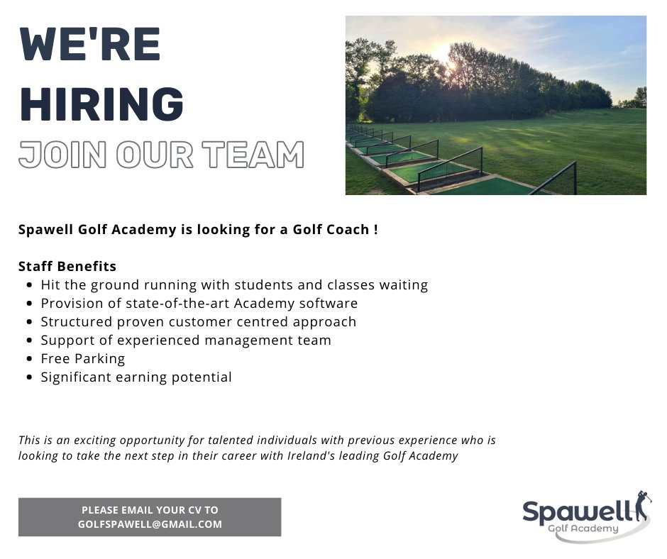 Spawell Golf Academy is looking for a Golf Coach !

We are passionate about helping the community to improve their golf and are looking for a coach to drive the academies group and kids lessons along with developing their own coaching business.