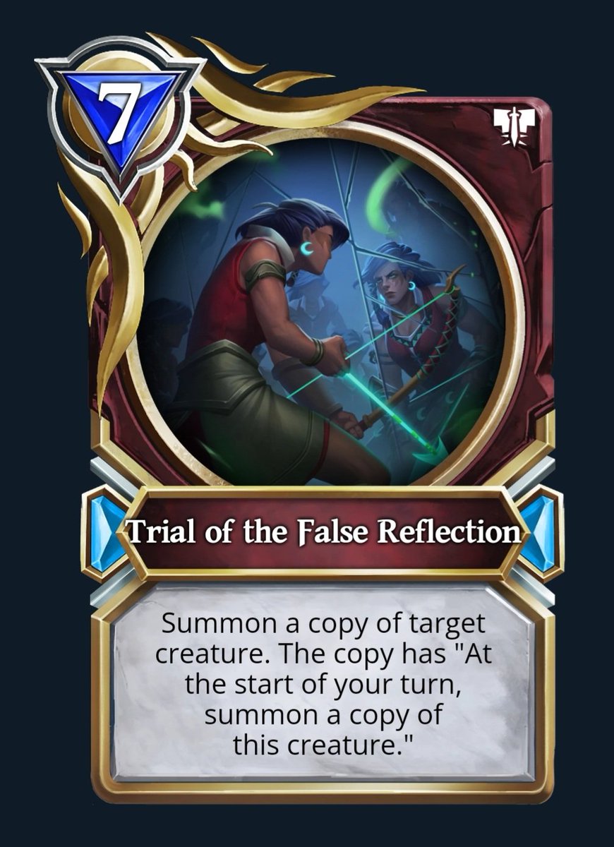 Giveaway number 3️⃣
Trial of the False Reflection

Like✅️
Follow🚶🏾‍♂️
Retweet 🔁

Comment what card you would use this on. 
Let's see some creative strats gamers 

#GodsUnchained #NFTGiveaways #tcg