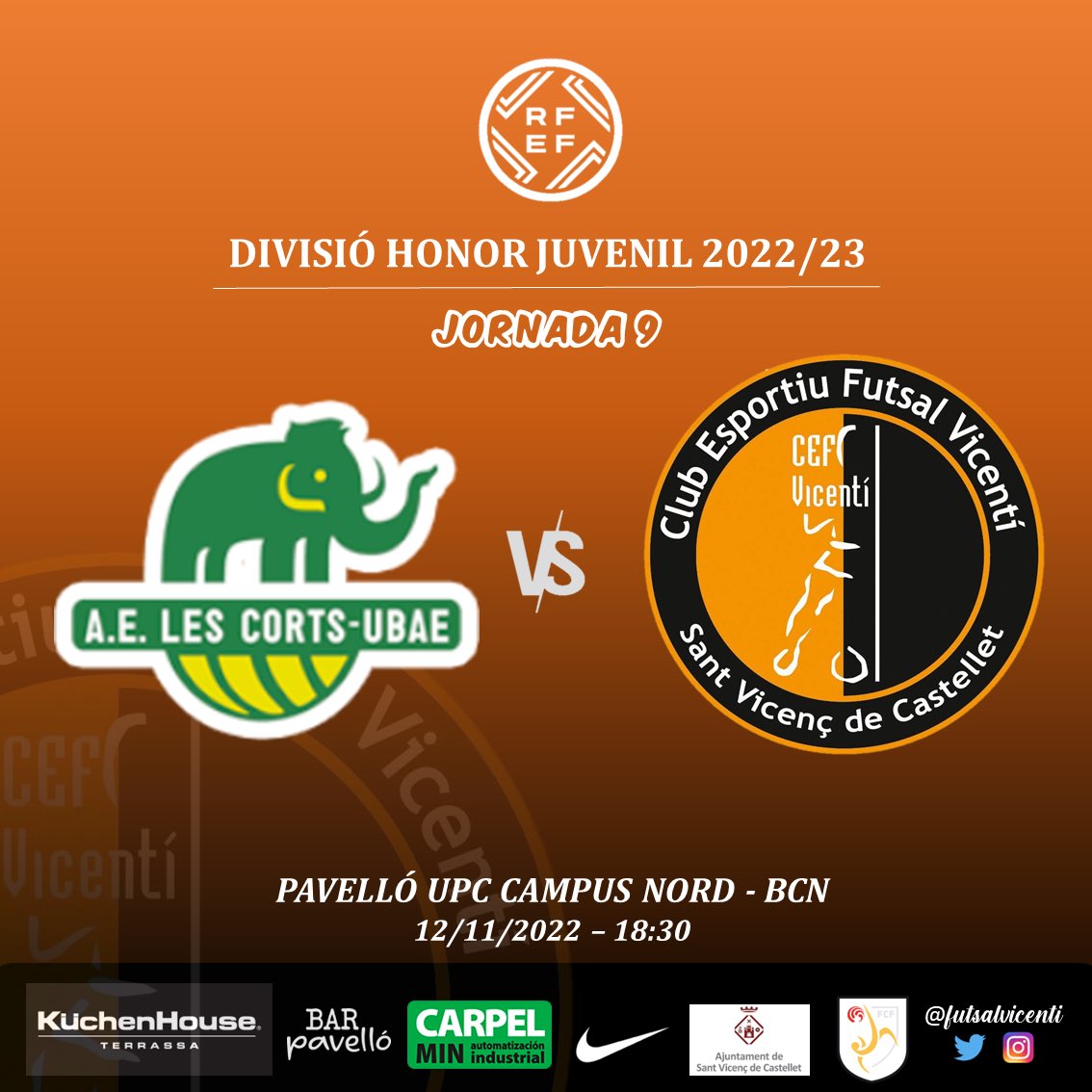 Divisió Honor Juvenil - Temporada 2022-23

🏆 Lliga DH Nacional - Jornada 9
⚔️ A. E. Les Corts UBAE
📆 12/11/2022
⏰ 18:30h
🏟 Pavelló UPC Campus nord - BCN