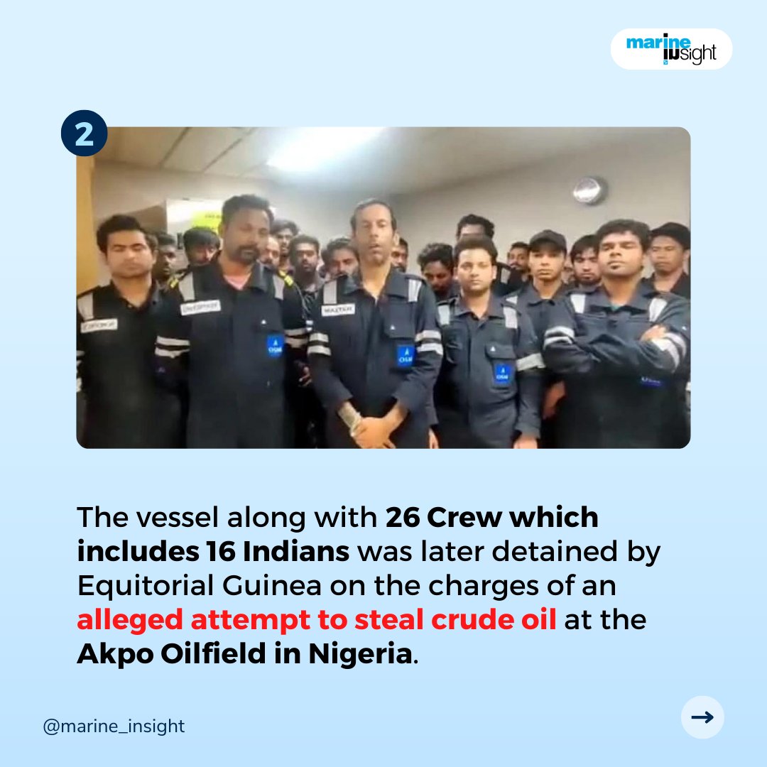 MarineInsight's tweet photo. 26 crew members of tanker vessel MT Heroic Idun, have been "illegally" detained by Equatorial Guinea since 14th August.

It has been over 80 days but the crew is still held on charges of crude oil theft. https://t.co/ZSgzaY7mda