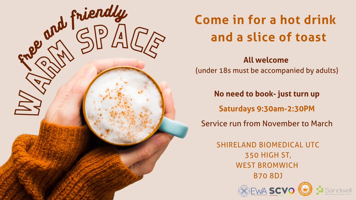 EWA_CIC's tweet photo. We are so pleased to tell you that thanks to Vision 2030 Funding we are now able to extend our service to local communities by serving free hot drinks and a piece of toast. 
We are open every Saturday in the academic year. @SCVOSandwell @sandwellcouncil https://t.co/jwVZnZfzRh