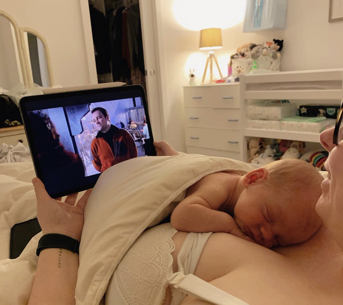 So before Twitter completely implodes, I need to share this photo of my 7 day old son Miles. It was taken back in July, on our first night home from hospital. I thought it was the perfect time to start his indoctrination into Stargate, even if it was during his sleep.