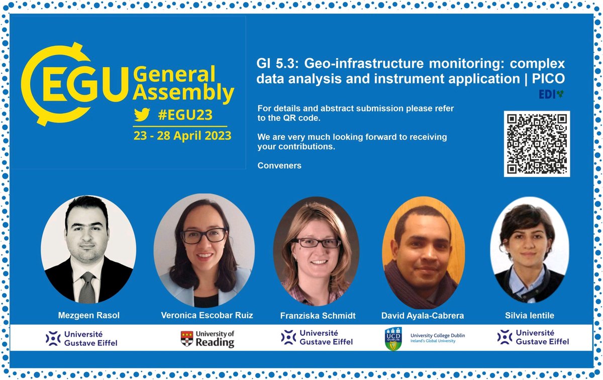Don't forget to submit your abstract for the session "Geo-infrastructure monitoring: complex data analysis and instrument application" Deadline, 10 January 2023 13:00 CET.
#EGU23