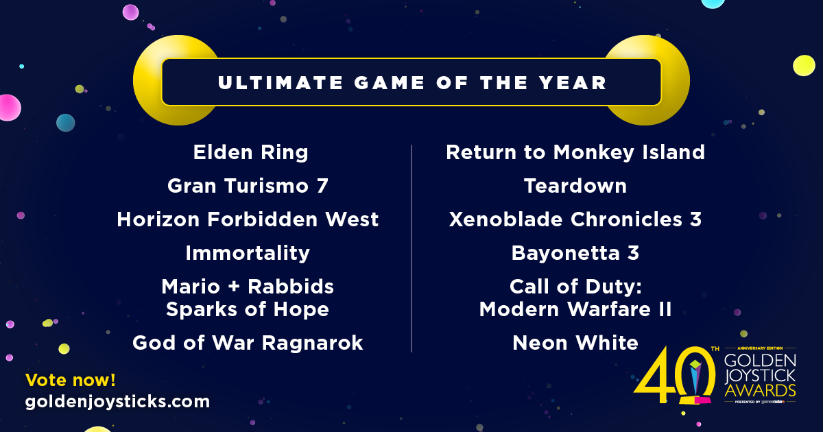 Edge on X: There is just the one day left to have your say in the Ultimate  Game of the Year category for this year's Golden Joystick Awards. Click on  the link