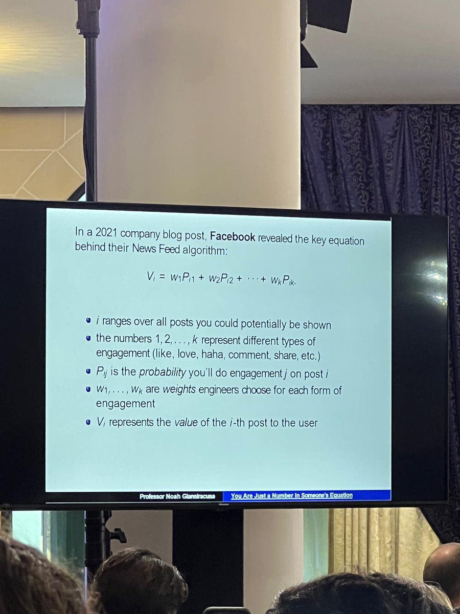 WriterCaits's tweet photo. .@ProfNoahGian bought maths to a media conference to show how to empower users to manipulate the algorithms so they don't manipulate you. At @studentvieworg newsrooms students tell me how they do this naturally without thinking of maths 👏 #ypi3cl22 @3CLMT #medialiteracy https://t.co/pdPCZ1PsoV